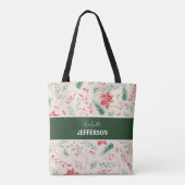 kerstrood groen bloemen monogram tote bag (Achterkant)