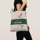 kerstrood groen bloemen monogram tote bag (Dichtbij)