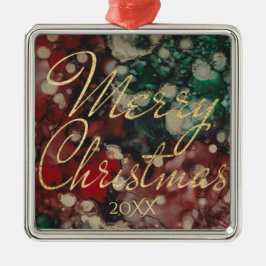 Kerstrood, groen en gouden metalen ornament