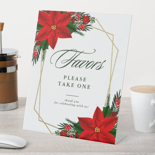 Kerstrood, groen geometrische feestdagen reclamebord met voetstuk