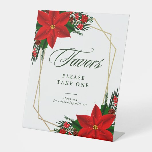 Kerstrood, groen geometrische feestdagen reclamebord met voetstuk (Voorkant)