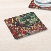 Kerstrood groen goud kartonnen onderzetters (Schuin)