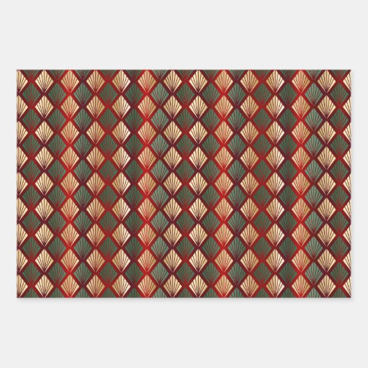 Kerstrood groen goud patroon inpakpapier vel (Voorkant 2)