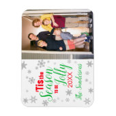 Kerstrood groen is de Snowflake van het seizoen Magneet (Verticaal)