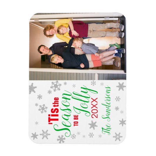 Kerstrood groen is de Snowflake van het seizoen Magneet (Verticaal)