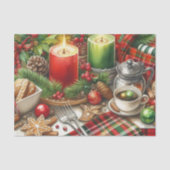 Kerstrood & Groen Kaarslicht met Koekjes Tissuepapier (Voorkant)