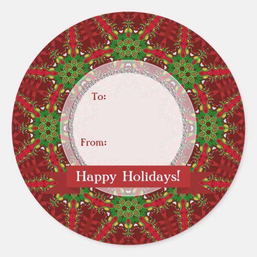 kerstrood-groen Label Ronde Sticker (Voorkant)