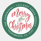 Kerstrood & Groen Retouradres Ronde Sticker (Voorkant)