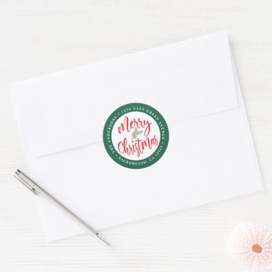 Kerstrood & Groen Retouradres Ronde Sticker (Envelop)