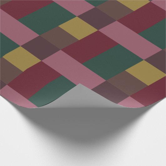 Kerstrood groen roze bruin kleurenblok cadeaupapier (Hoek)