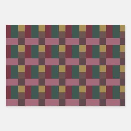 Kerstrood groen roze bruin kleurenblok inpakpapier vel (Voorkant)