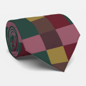 Kerstrood groen roze bruin kleurenblok stropdas (Opgerold)