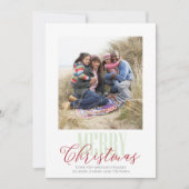 Kerstrood groen Snowflake Patroon Twee Foto Feestdagenkaart (Voorkant)