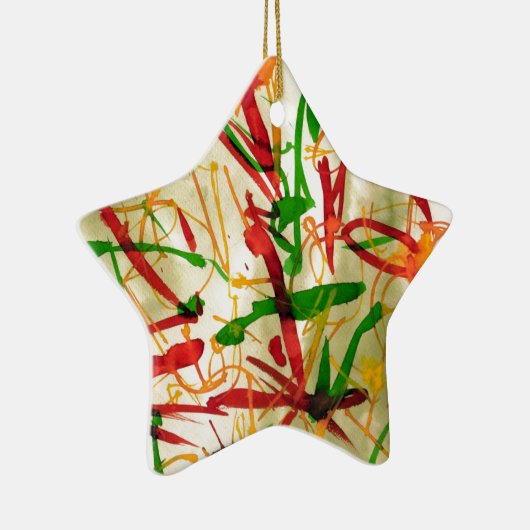 Kerstrood-groen Star-sieret Keramisch Ornament (Rechts)