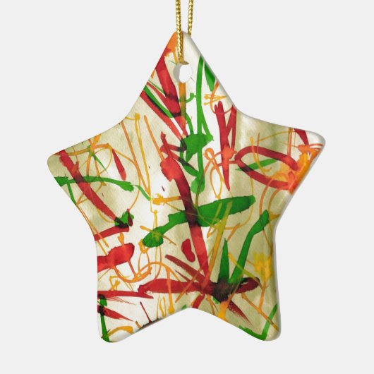 Kerstrood-groen Star-sieret Keramisch Ornament (Links)