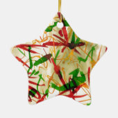 Kerstrood-groen Star-sieret Keramisch Ornament (Achterkant)
