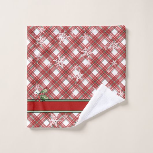 Kerstrood Groen Tartan Spelnaam Sjabloon Bad Handdoek (Wasdoekje)