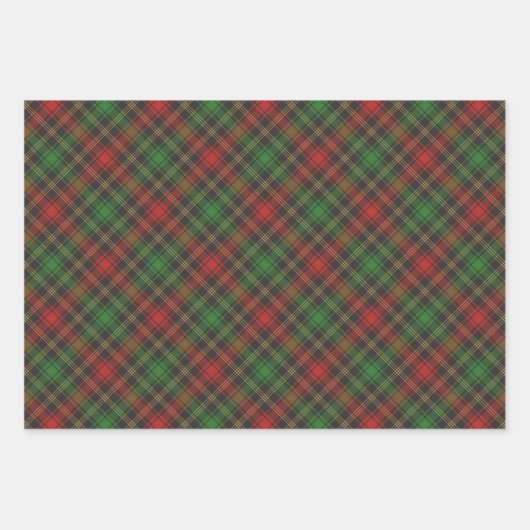 kerstrood-groen tartan-vlakbeelddiagonaal inpakpapier vel (Voorkant 3)