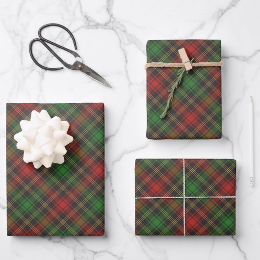 kerstrood-groen tartan-vlakbeelddiagonaal inpakpapier vel (Voorkant)
