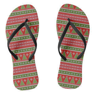 Kerstrood - Groene Patroonstijlvolle Feestdagen Teenslippers