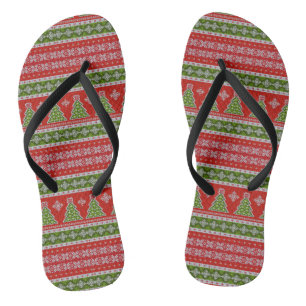 Kerstrood - Groene Patroonstijlvolle Feestdagen Teenslippers