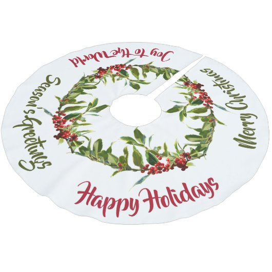 kerstrood Holly Berry Boughs Custom Message Kerstboom Rok (Gekanteld)