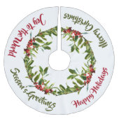 kerstrood Holly Berry Boughs Custom Message Kerstboom Rok (Voorkant)
