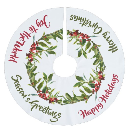kerstrood Holly Berry Boughs Custom Message Kerstboom Rok (Voorkant)