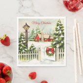 Kerstrood huis Lantern Pine Trees Paper Servet (Insitu)