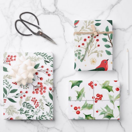 Kerstrood hulstbes inpakpapier vel (Voorkant)