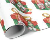 Kerstrood Kabouter en een Groene Kabouter Cadeaupapier (Rol Hoek)