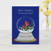 Kerstrood kardinaal sneeuw-Wereldbol, iemand speci Kaart (Gele Bloem)