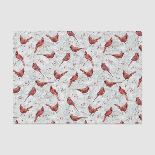 kerstrood kardinaal Snowy Pine Patroon Tissuepapier (Voorkant)