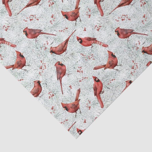 kerstrood kardinaal Snowy Pine Patroon Tissuepapier (Detail)