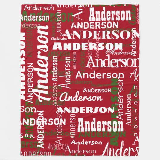 Kerstrood, lange naam herhalend fleece deken (Voorkant)