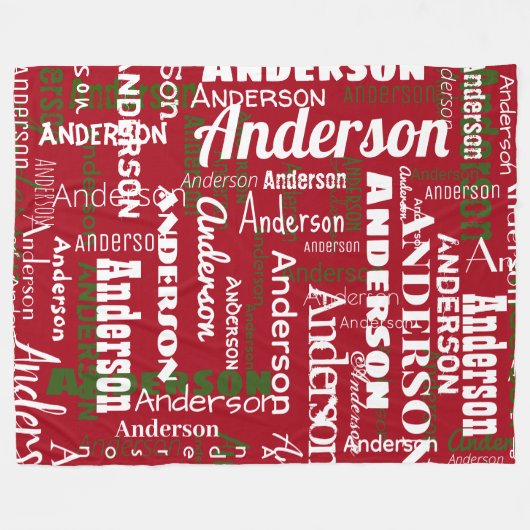 Kerstrood, lange naam herhalend fleece deken (Voorkant (Horizontaal))