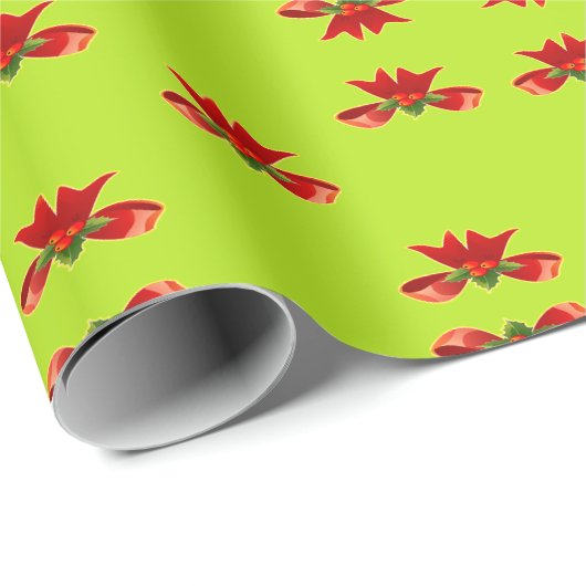 Kerstrood lint op felgroen cadeaupapier (Rol Hoek)