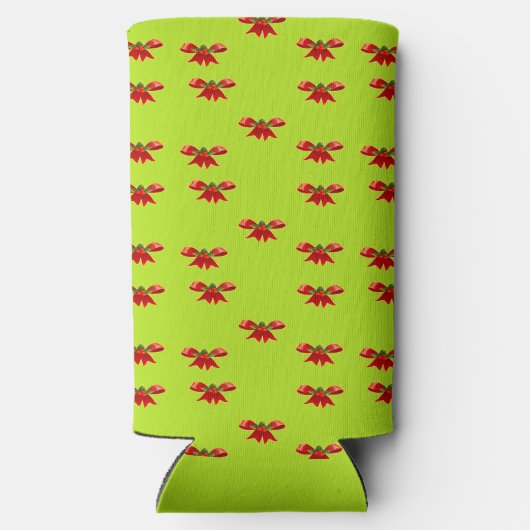 Kerstrood lint op felgroen seltzer blikjeskoeler (Achterkant)