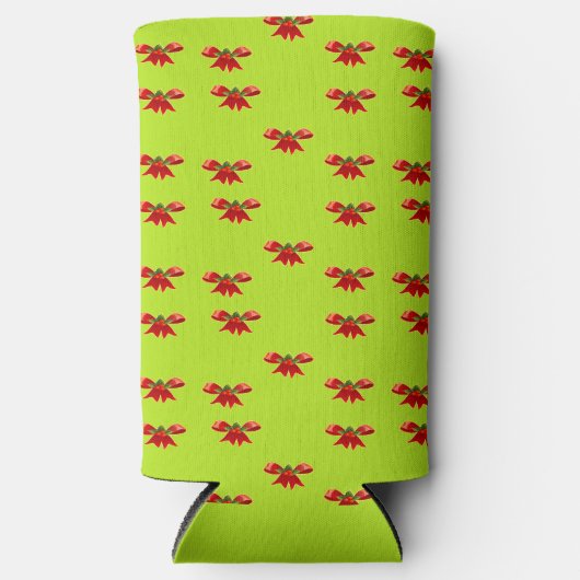 Kerstrood lint op felgroen seltzer blikjeskoeler (Voorkant)