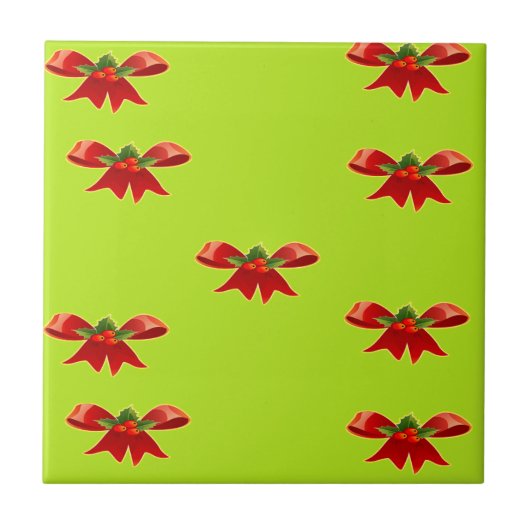 Kerstrood lint op felgroen tegeltje (Voorkant)