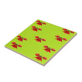 Kerstrood lint op felgroen tegeltje (Zijkant)