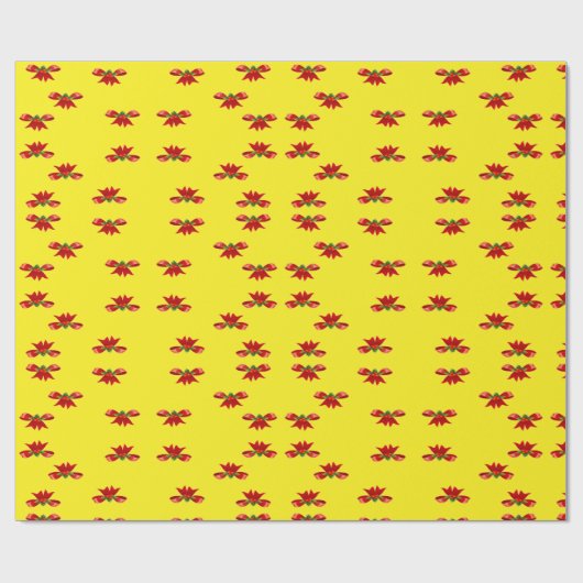 Kerstrood lint op geel cadeaupapier (Vlak)