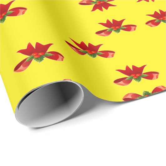 Kerstrood lint op geel cadeaupapier (Rol Hoek)