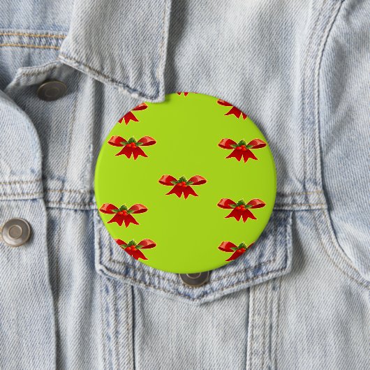 Kerstrood lint op groen ronde button 4,0 cm (In situ)