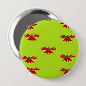 Kerstrood lint op groen ronde button 4,0 cm (Voorkant /achterkant)