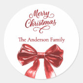 Kerstrood lint ronde sticker (Voorkant)