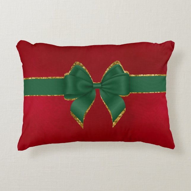 KERSTROOD MET GROENE & GOUDEN KERSTBOOG ACCENT KUSSEN (Voorkant)
