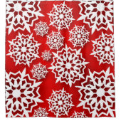 Kerstrood met grote witte sneeuwvlokken douchegordijn (Voorkant)