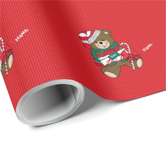 Kerstrood met peildatum Teddy Bear, op maat gemaak Cadeaupapier (Rol Hoek)