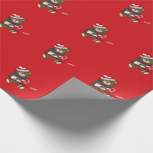 Kerstrood met peildatum Teddy Bear, op maat gemaak Cadeaupapier (Hoek)